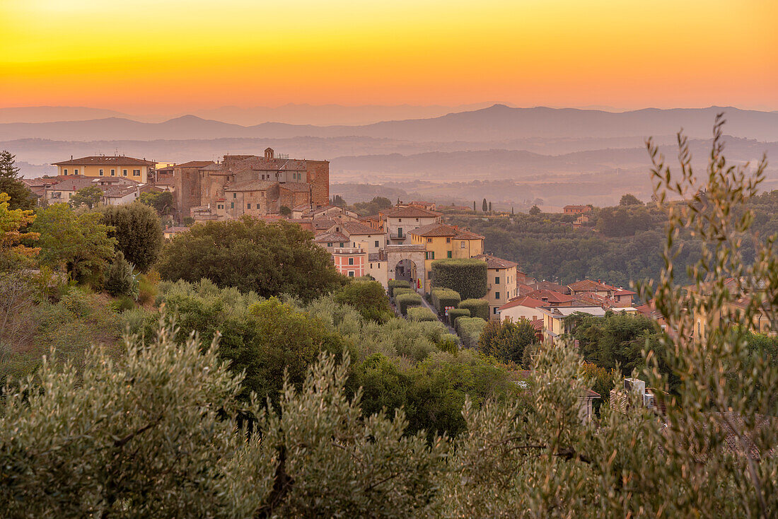 View of sunrise over Chianciano Terme,Province of Siena,Tuscany,Italy,Europe