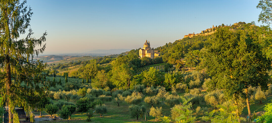 Blick auf die mittelalterliche Hügelstadt Montepulciano, Montepulciano, Provinz Siena, Toskana, Italien, Europa