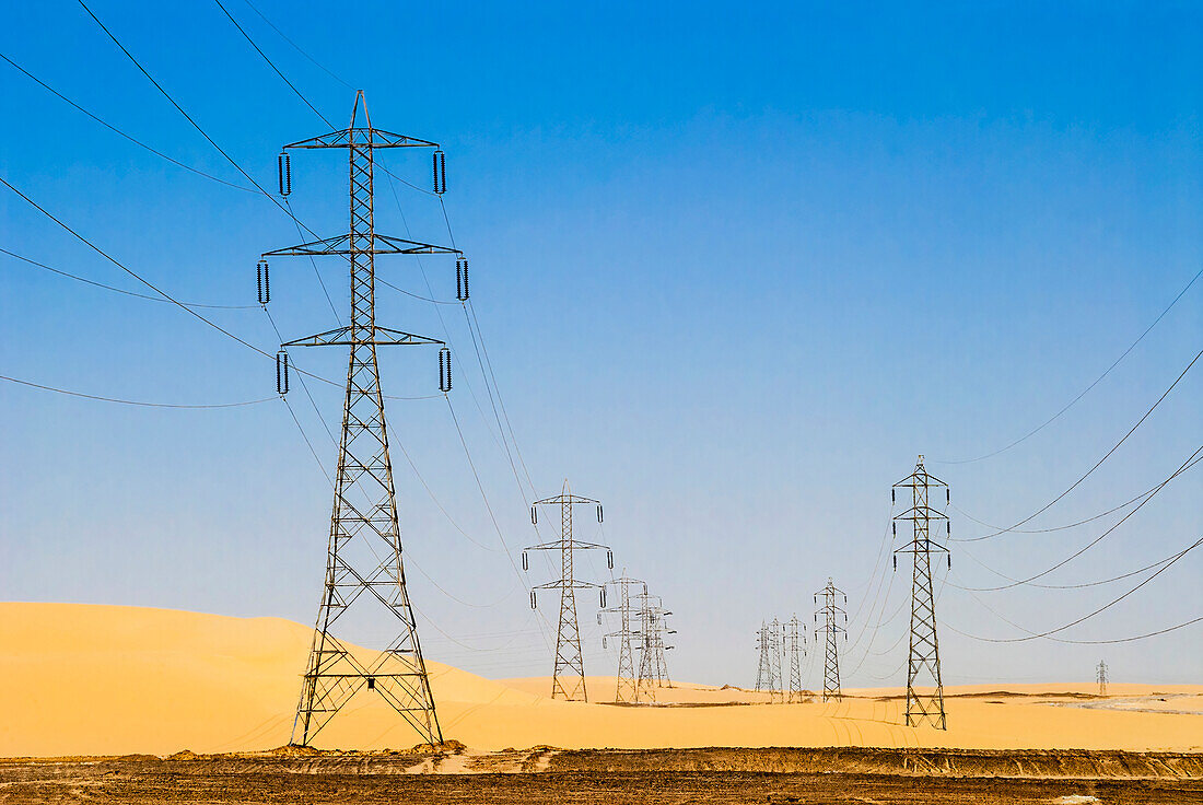 Power Lines,Western Desert,Egypt,North Africa,Africa