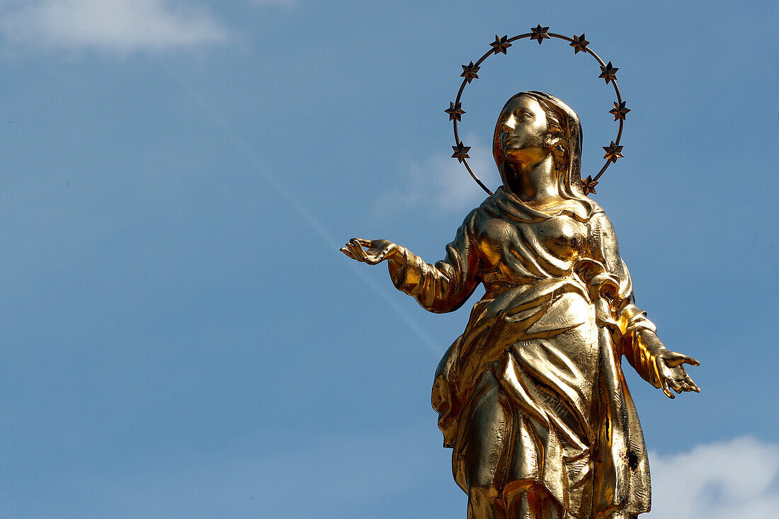 Golden Virgin statue with stars,Valgrisenche,Aosta Valley,Italy,Europe