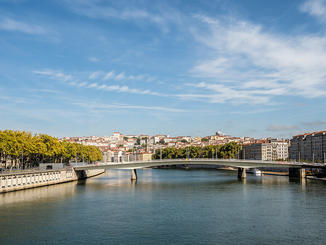 Quay and Pont Bonaparte,the River Saone,Lyon,Auvergne-Rhone-Alpes,France,Europe