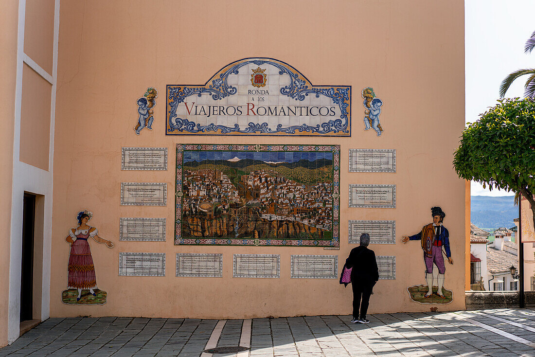Tiles of romantic travelers (viajeros romanticos),Ronda,Andalusia,Spain,Europe