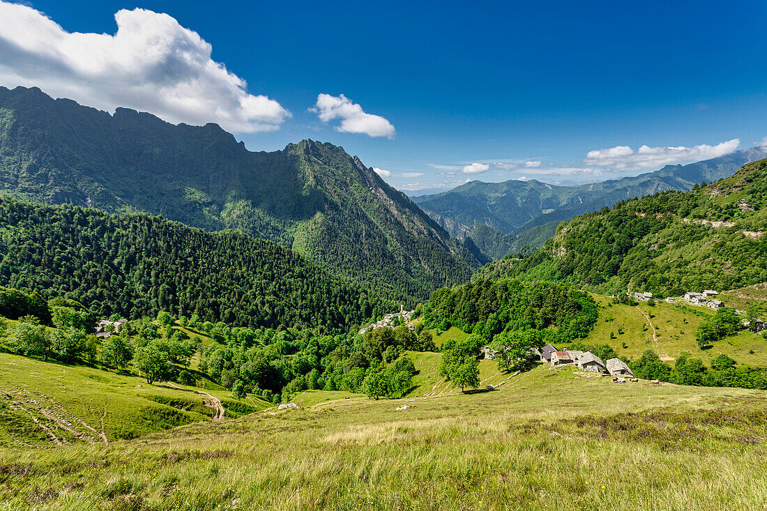 Die bukolische Landschaft des Mastellone-Tals im Sommer,Rimella,Valsesia,Bezirk Vercelli,Piemont,Italien,Europa