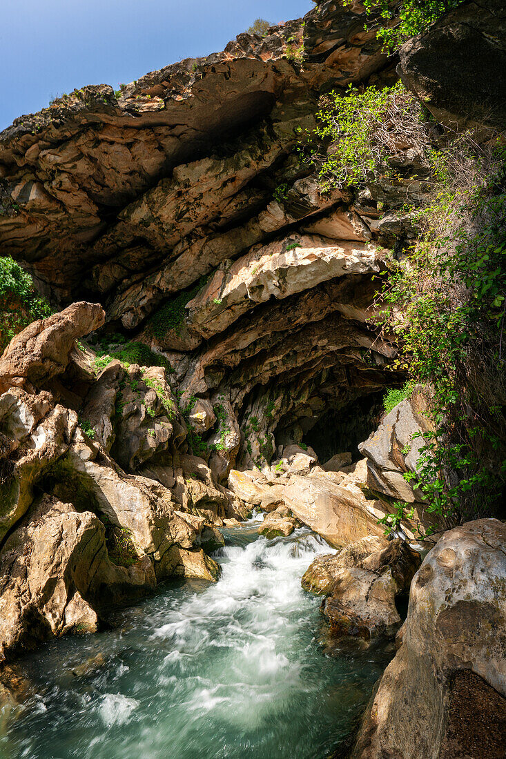 Cueva del Gato cave with a waterfall in Andalusia,Spain,Europe