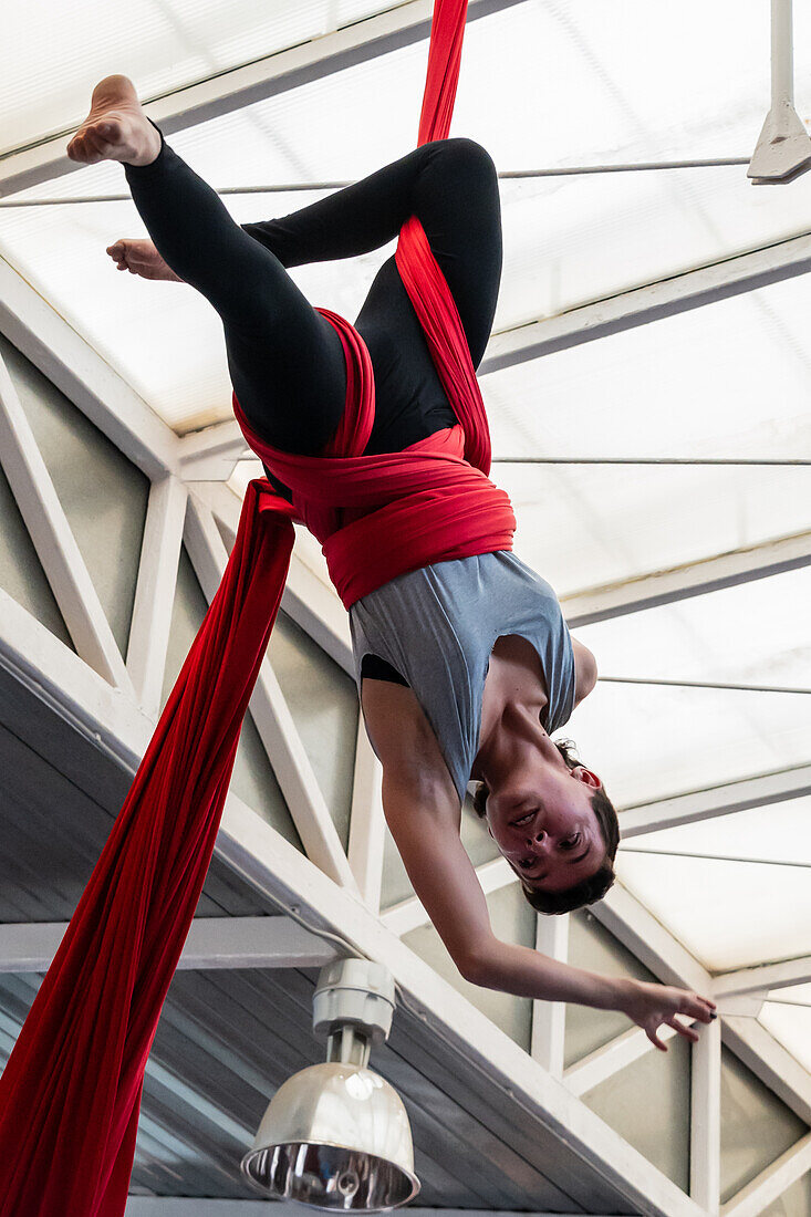 Circus show with kids at Centro Civico La Almozara during the Fiestas of el Pilar,Zaragoza,Aragon,Spain