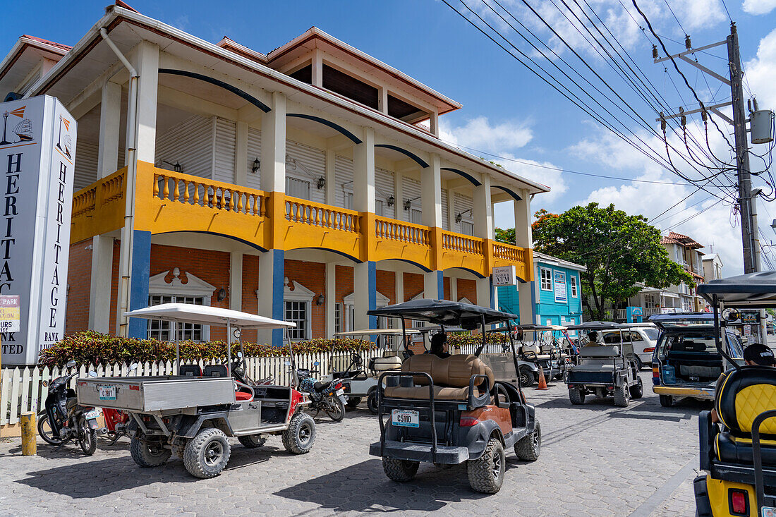 Golf carts are the primary means of transportation around San Pedro and Ambergris Caye in Belize.