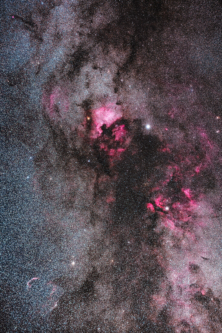 This frames the rich assortment of bright and dark nebulas in northern Cygnus,around the bright star Deneb above centre.