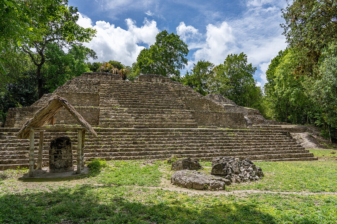 Structure 4 of the Maler Group or Plaza of the Shadows in the Mayan ruins in Yaxha-Nakun-Naranjo National Park,Guatemala.