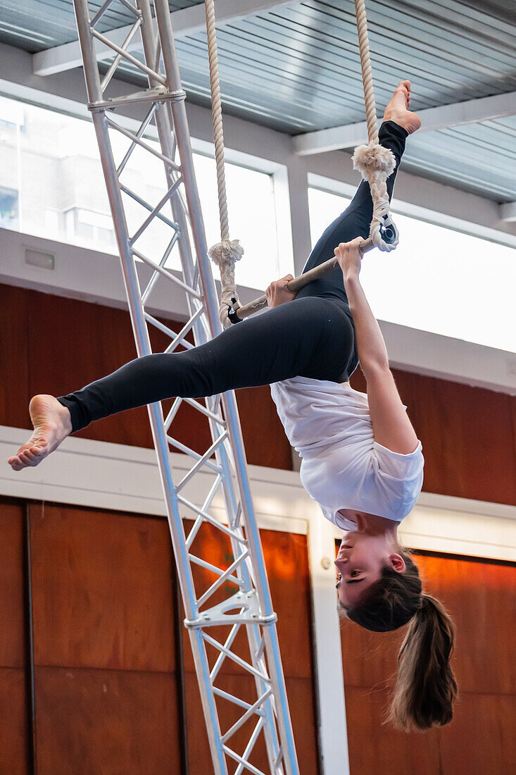 Circus show with kids at Centro Civico La Almozara during the Fiestas of el Pilar,Zaragoza,Aragon,Spain