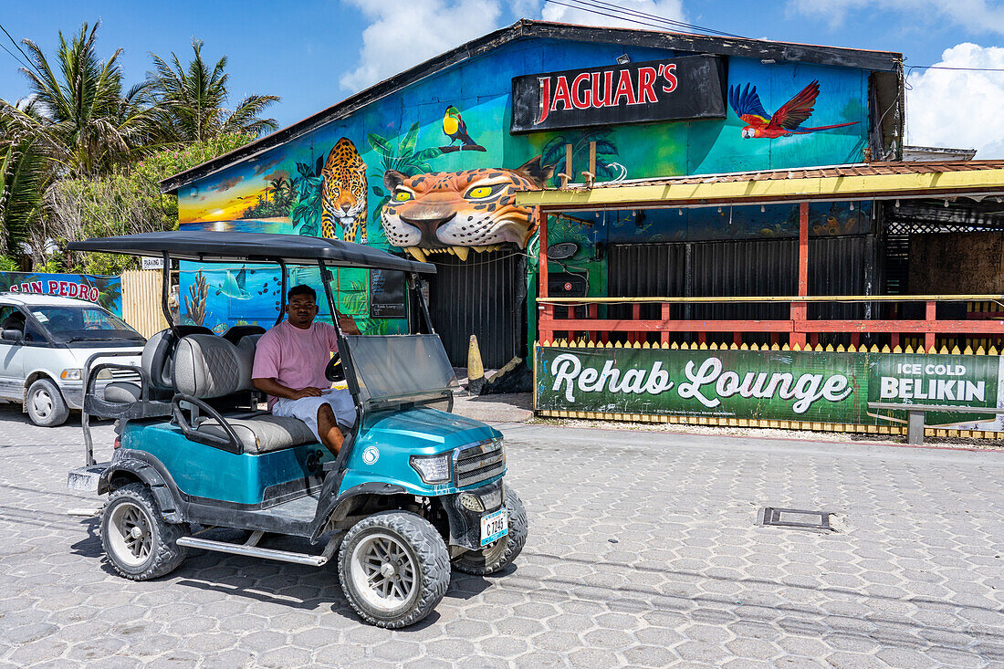 Golf carts are the primary means of transportation around San Pedro and Ambergris Caye in Belize.