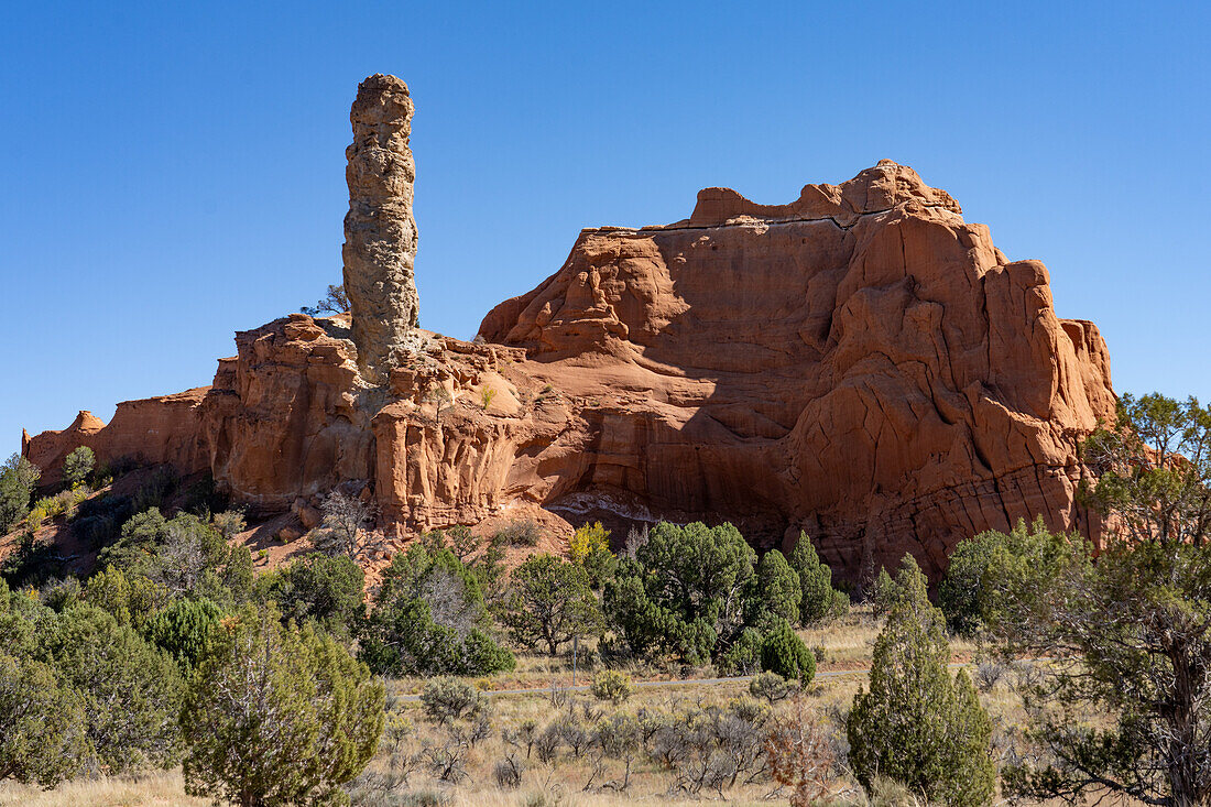 Ein Sandrohr oder Kaminfelsen, ein erodierter Felsturm im Kodachrome Basin State Park in Utah.