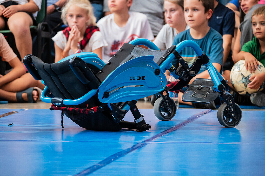 Circus show with kids at Centro Civico La Almozara during the Fiestas of el Pilar,Zaragoza,Aragon,Spain