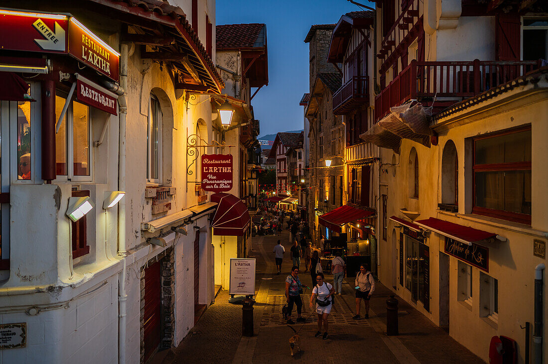 Rue de la Republique in front of the Grande Plage beach of Saint Jean de Luz,fishing town at the mouth of the Nivelle river,in southwest France’s Basque country