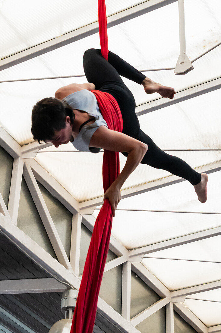 Circus show with kids at Centro Civico La Almozara during the Fiestas of el Pilar,Zaragoza,Aragon,Spain