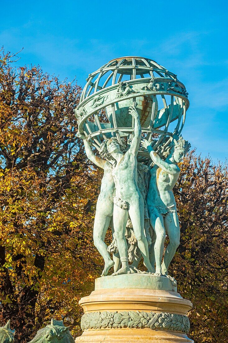 France, Paris, Garden of the Great Explorers, the fountain Carpeaux or fountain of the Quatres Parties of the World