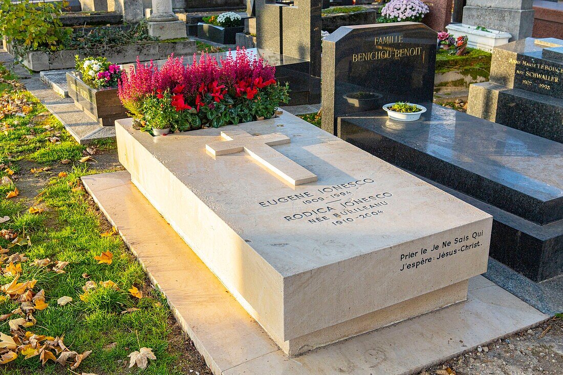 France, Paris, the Montparnasse cemetery in autumn, the grave of Ionesco