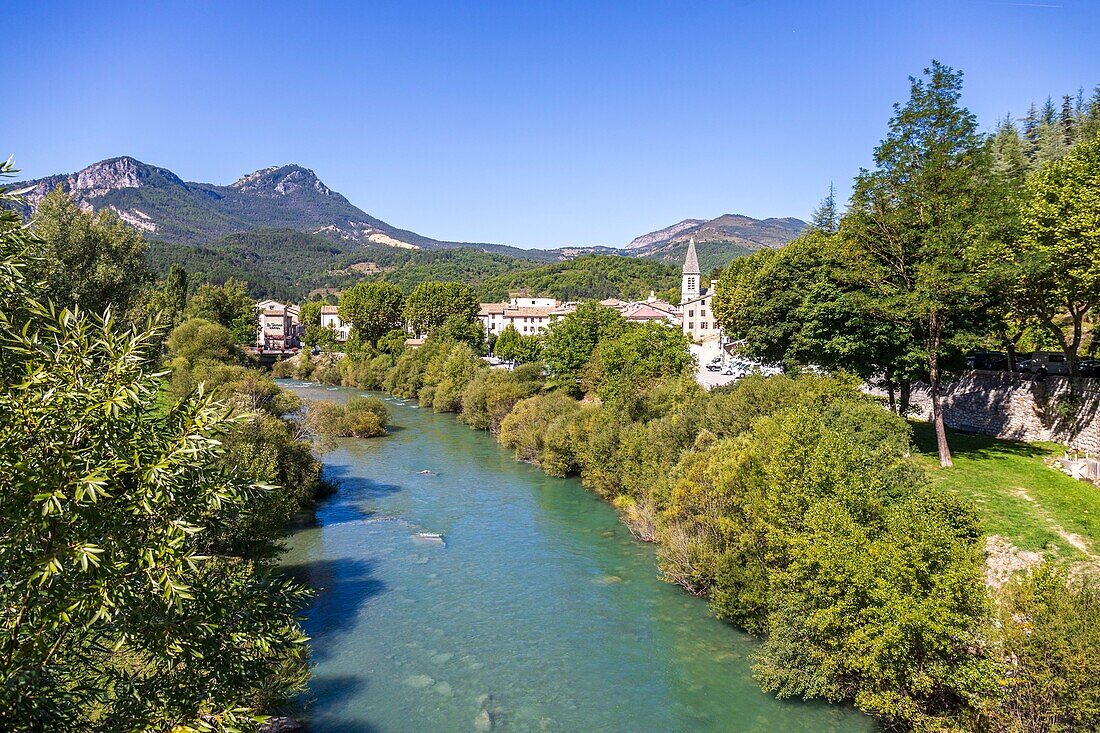 France, Alpes-de-Haute-Provence, Regional Natural Park of Verdon, Castellane, the Verdon river and the city