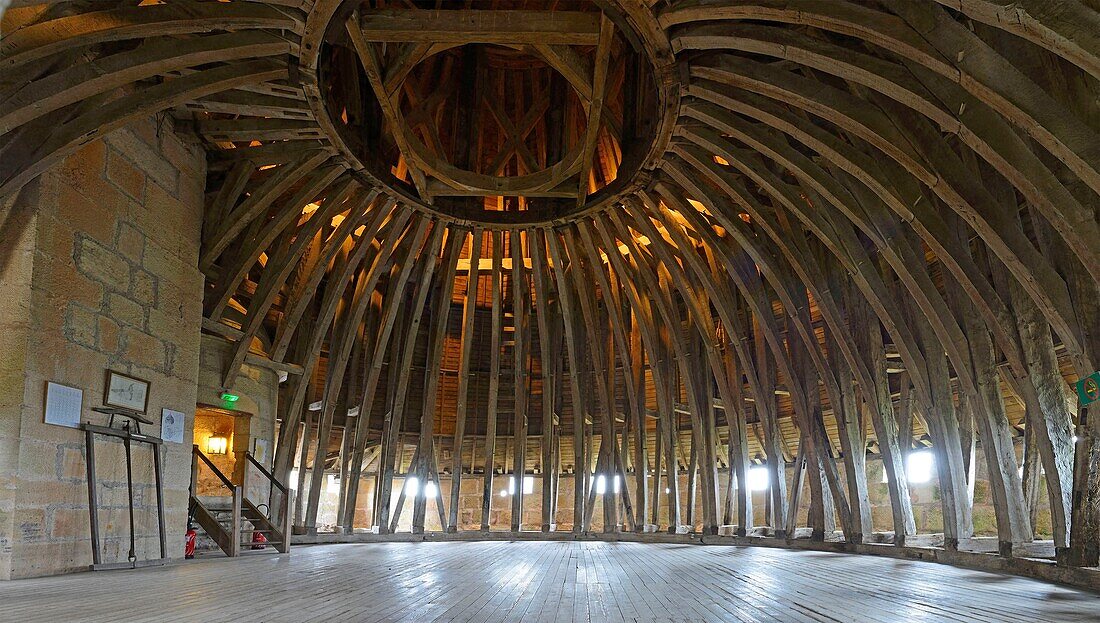 France, Dordogne, Périgord Noir, Hautefort castle, 17th century wooden frame from the Tour de Bretagne