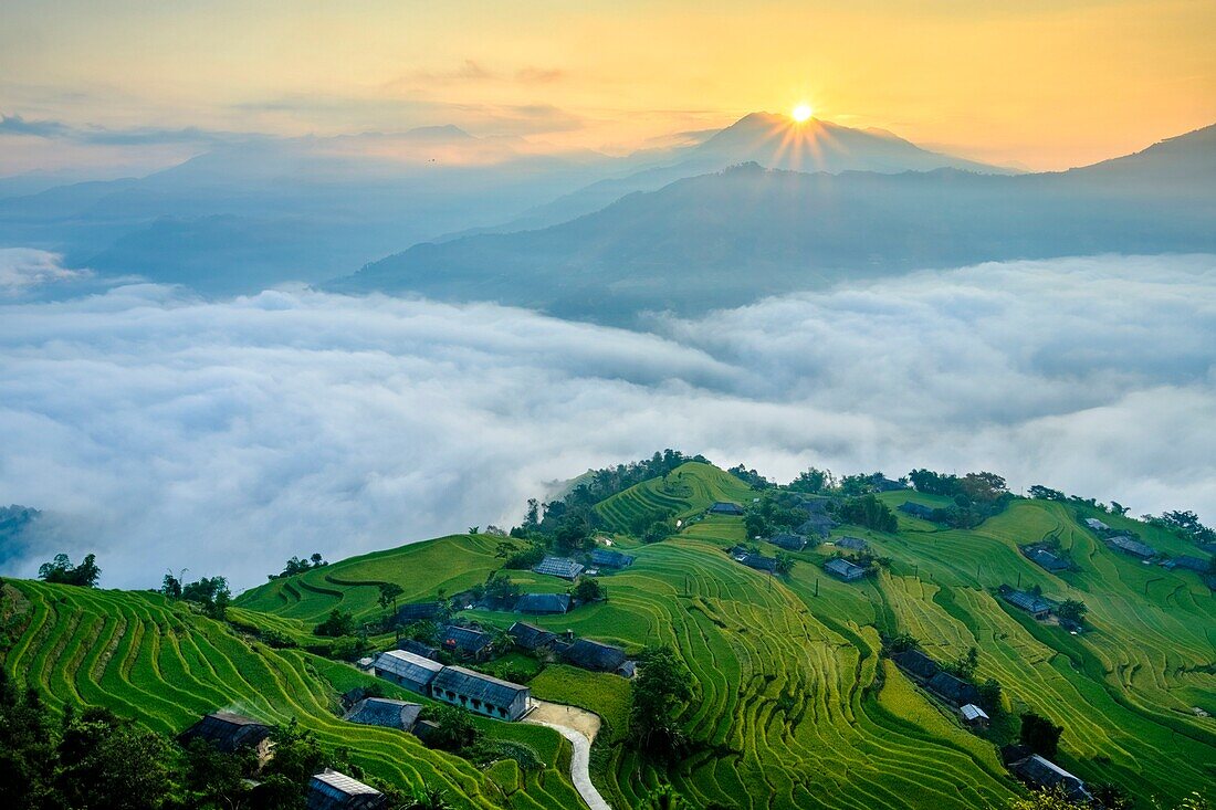 Vietnam, Provinz Ha Giang, Hoang Su Phi, Dorf der ethnischen Gruppe der La Chi in den Reisterrassen