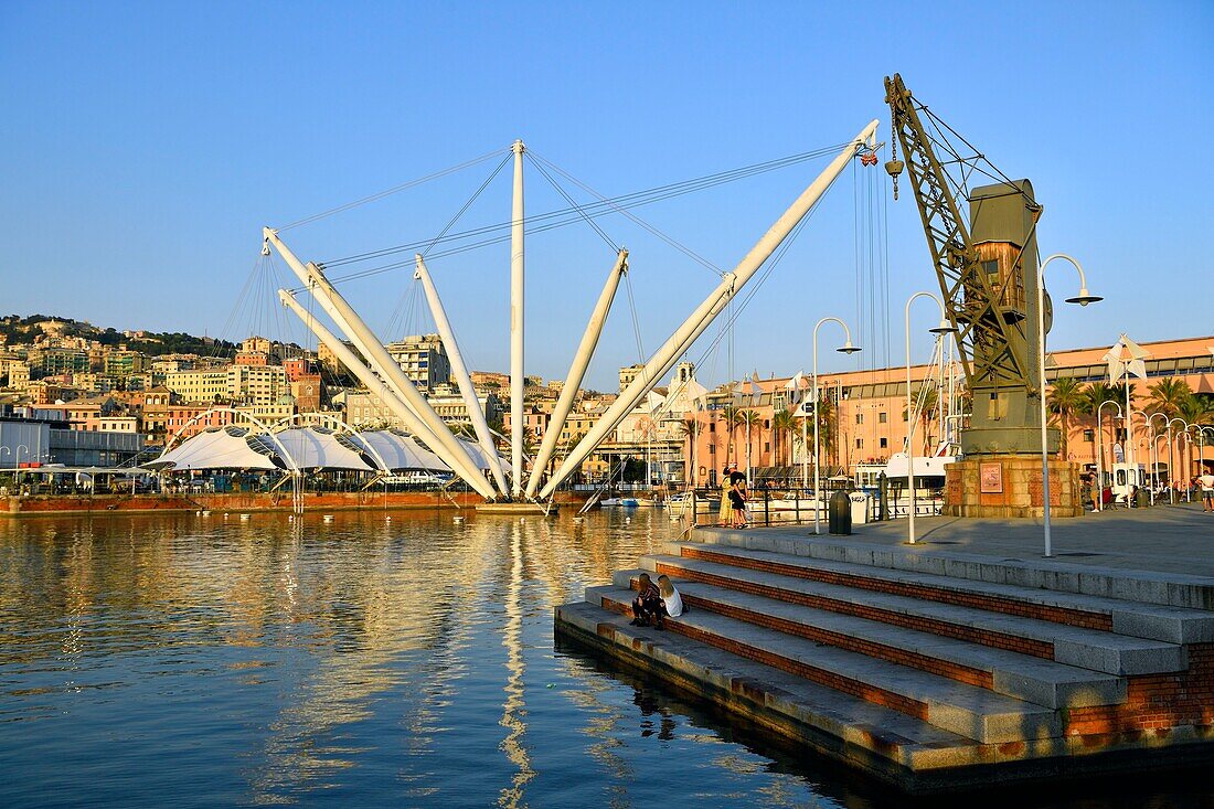 Italy, Liguria, Genoa, Porto Antico, the port with the panoramic lift designed by Renzo Piano