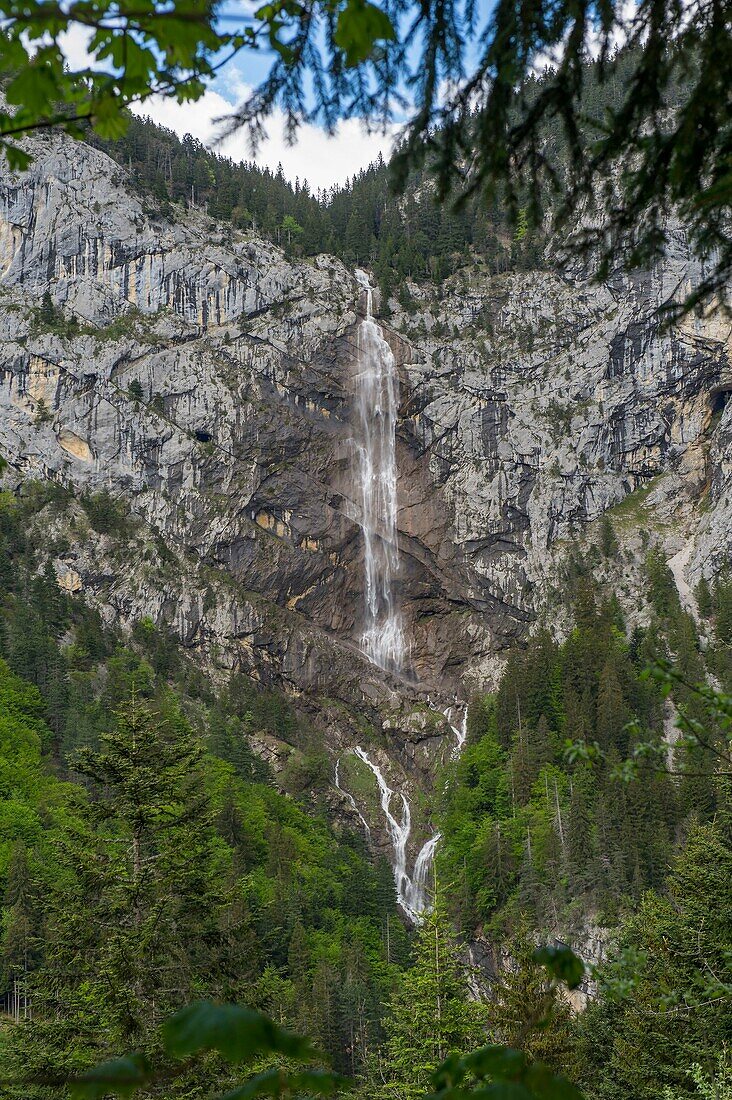 Frankreich, Haute Savoie, Bornes-Massiv, Glieres, Wandertag 4, in der Nähe von Ps du Roc, der Wasserfall von nont des Brassets