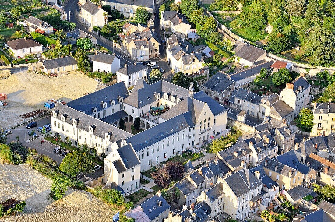 France, Indre-et-Loire (37), Chinon, building renovation (aerial view)