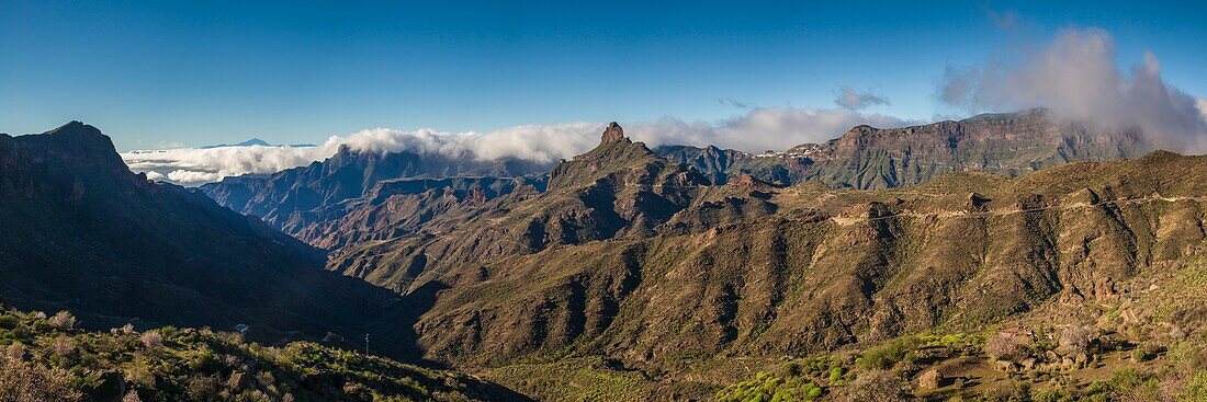 Spain, Canary Islands, Gran Canaria Island, Tejeda, view of the Roque Bentayga