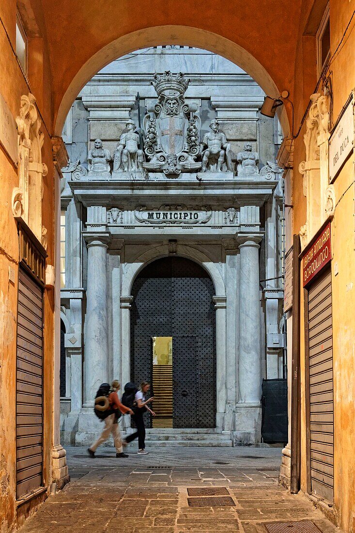 Italien, Ligurien, Genua, Via Garibaldi, Palazzi delle Strade Nuove, der Palazzo Tursi ist Teil der Palazzi dei Rolli 42, die zum Weltkulturerbe der UNESCO gehören