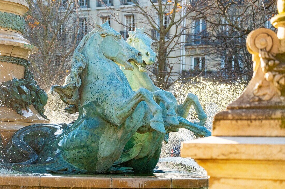 France, Paris, Garden of the Great Explorers, the fountain Carpeaux or fountain of the Quatres Parties of the World