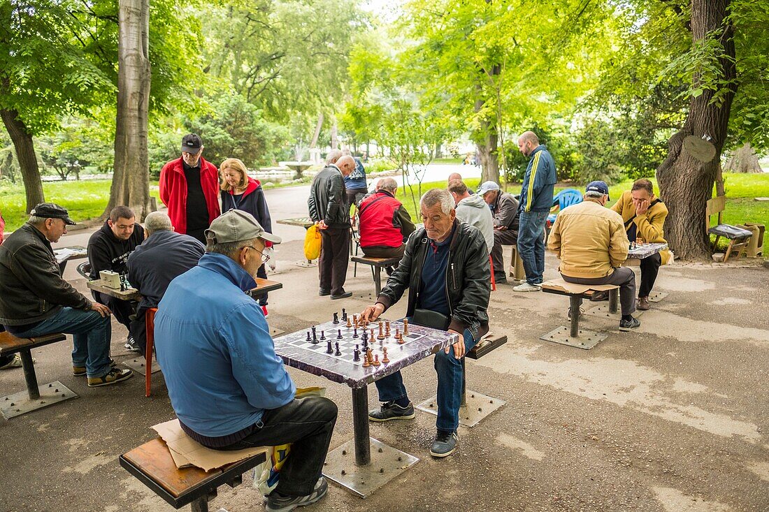 Bulgaria, Plovdiv, chess players in a park