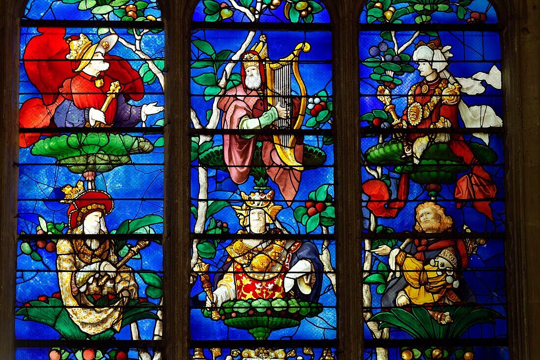 France, Oise, Beauvais, Saint Etienne church built between the 12th and 16th century, the Renaissance stained glass windows, Tree of Jesse stained glass masterpiece of England Leprince (1522)