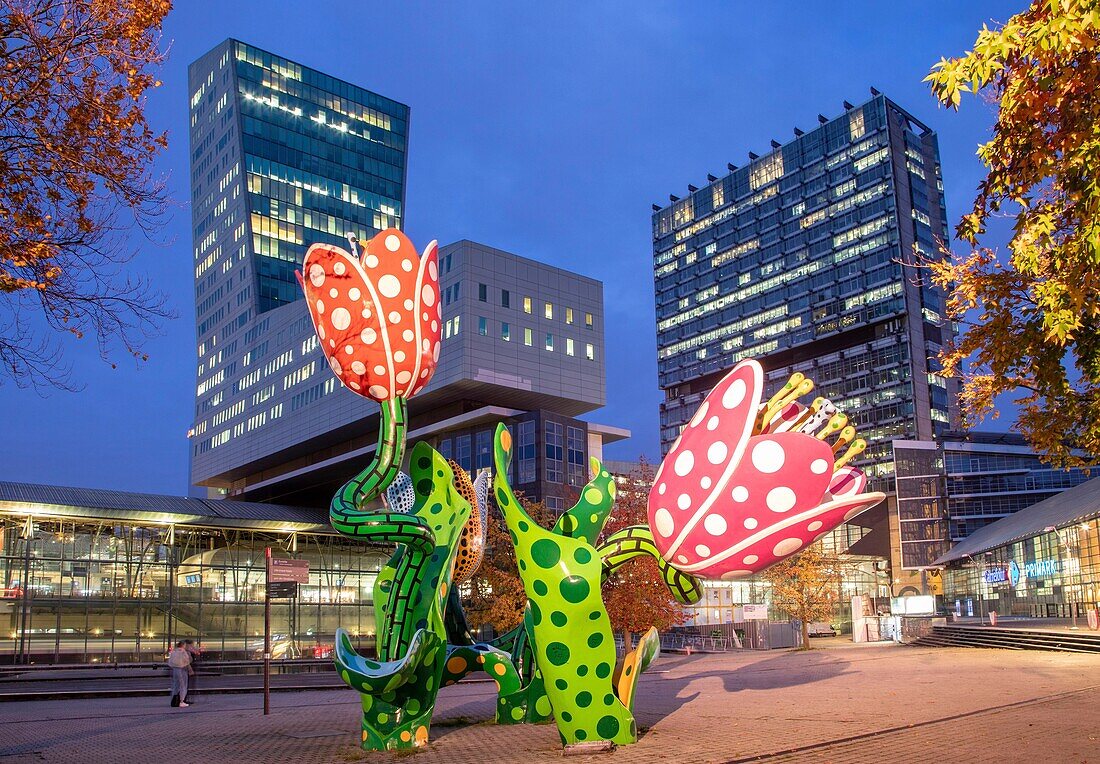 France, Nord, Lille, Euralille District, Esplanade Francois Mitterrand, Shangri-La Tulips, permanent sculpture by Yayoi Kusama