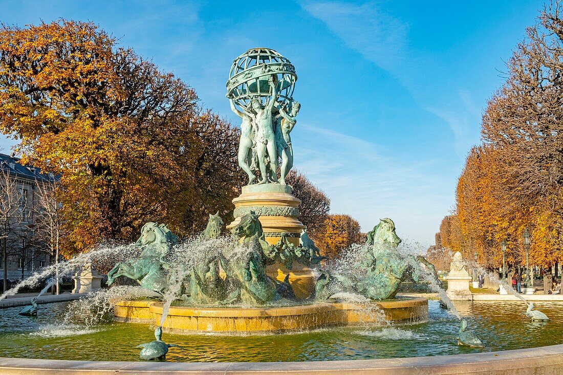 France, Paris, garden of the Great Explorers, the Carpeaux fountain or fountain of the Four Parts of the World