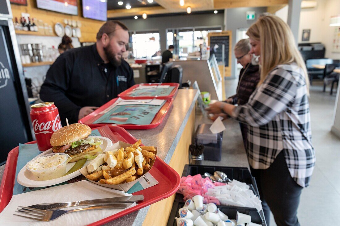 Canada, Province of Quebec, Centre-du-Québec region, in the footsteps of the invention of poutine, Victoriaville, the Victoria cheese dairy and its restaurant, a poutine