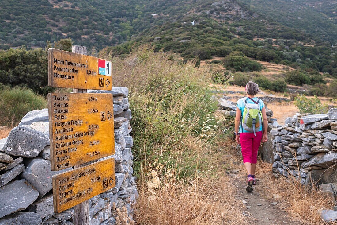 Greece, Cyclades archipelago, Andros island, hike number 1 between Chora and Panachrantou monastery