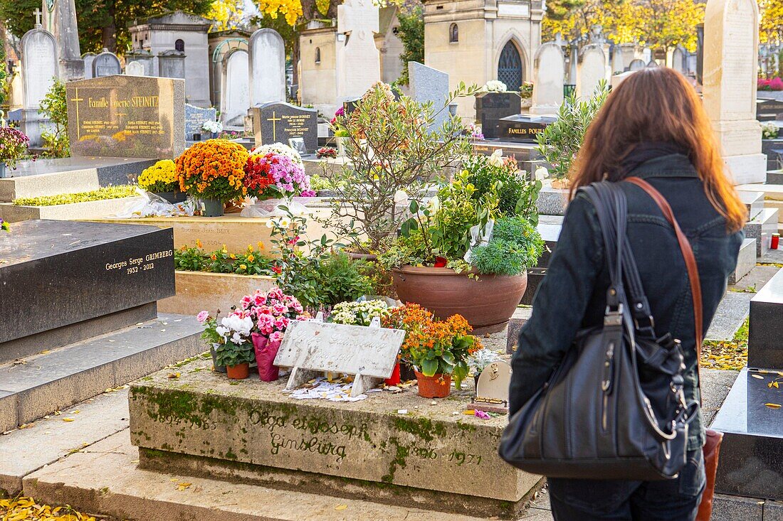 France, Paris, the Montparnasse cemetery in autumn, the grave of Serge Gainsbourg