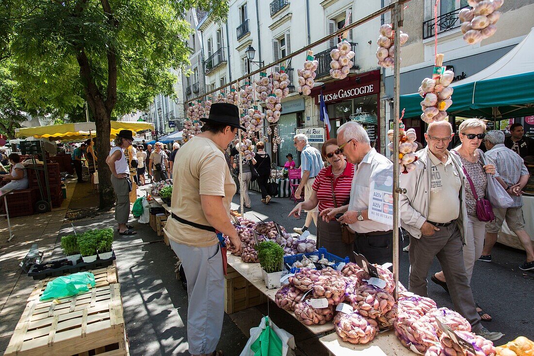 Frankreich, Indre et Loire, Loire-Tal, von der UNESCO zum Weltkulturerbe erklärt, Tours, Knoblauch- und Basilikummarkt, traditioneller Jahrmarkt mittelalterlichen Ursprungs