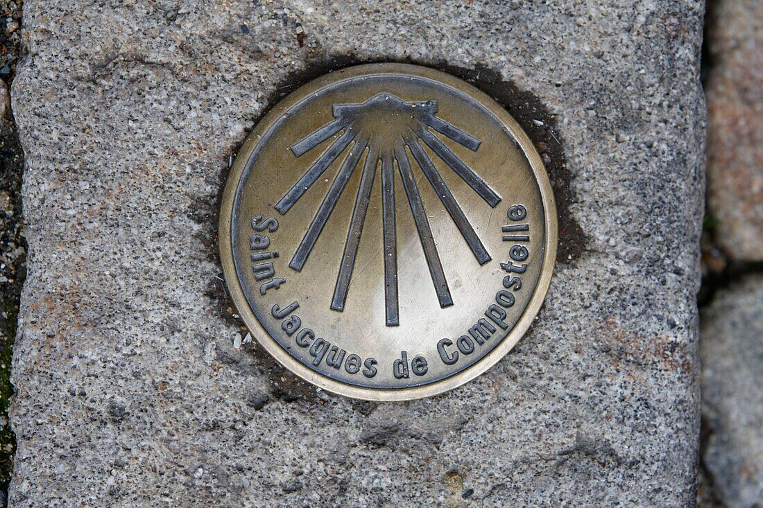 France, Haute Loire, Le Puy en Velay, a stop on el Camino de Santiago, scallop-shell