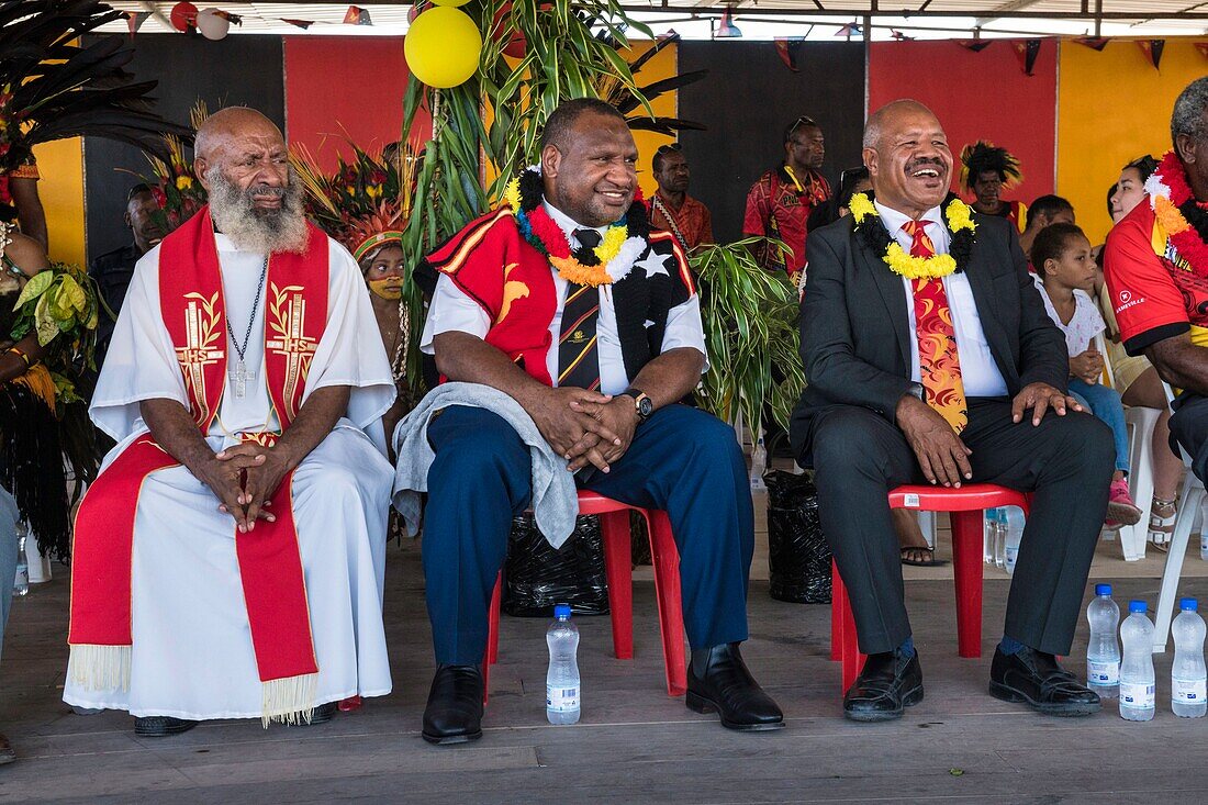 Papua-Neuguinea, Bezirk National Capitale, Port Moresby, Bezirk Waigani, Independence Hill, Feier zum Unabhängigkeitstag, der jedes Jahr am 16. September stattfindet, Premierminister James Marape und Gouverneur Powes Parkop