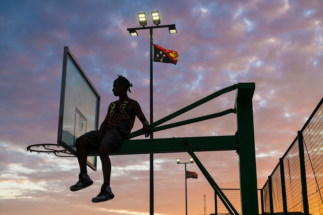 Papua New Guinea, National Capitale district, Port Moresby, Ela Beach District, basket ball players