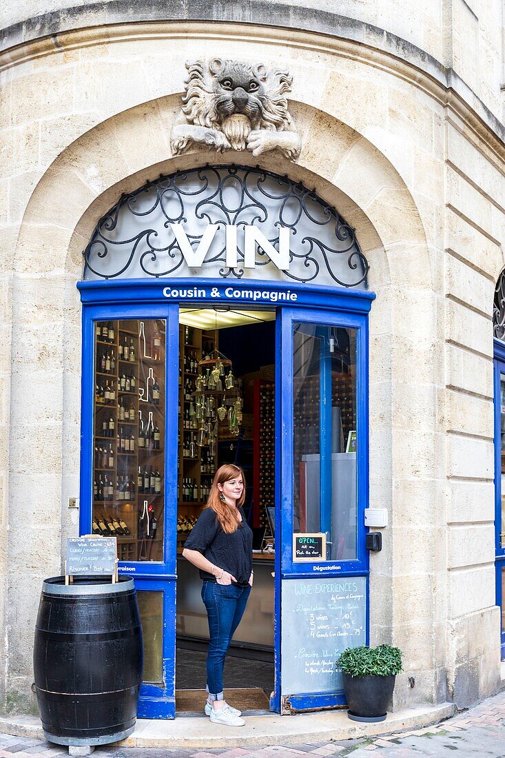 France, Gironde, Bordeaux, area classified as World Heritage by UNESCO, entrance to the wine cellar, Cousin and Company