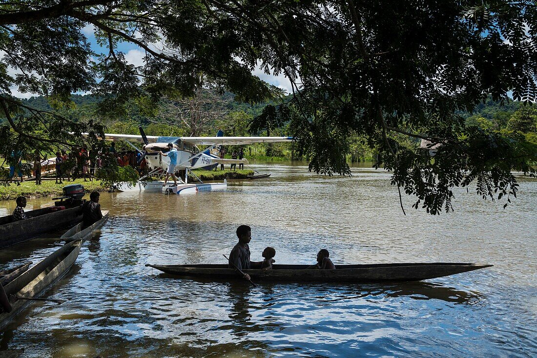 Papua New Guinea, East Sepik Province, Sepik River Region, Luke Hammer of the Samaritan Aviation Missionary Company and Dr. Preston Karue deliver Polio Vaccines by Seaplane in the Sepik River Area during the Eradication Campaign of the outbreak in 2019