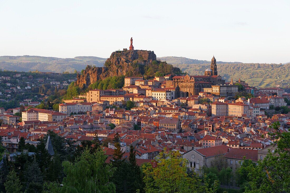 France, Haute Loire, Le Puy en Velay, a stop on el Camino de Santiago, overview of the city, Notre Dame de l'Annonciation Cathedral listed as World Heritage by UNESCO