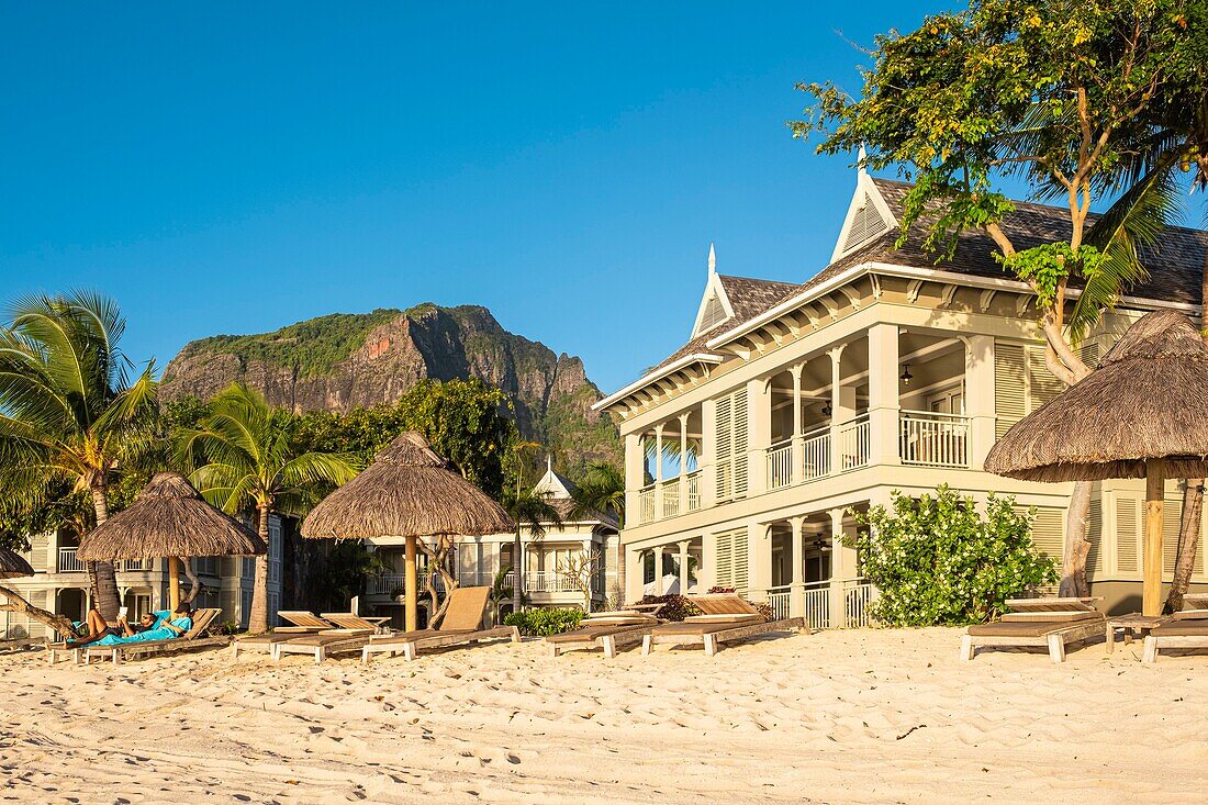 Mauritius, Riviere Noire district, The St. Regis Mauritius Resort luxury hotel and Morne Brabant listed as World Heritage by UNESCO