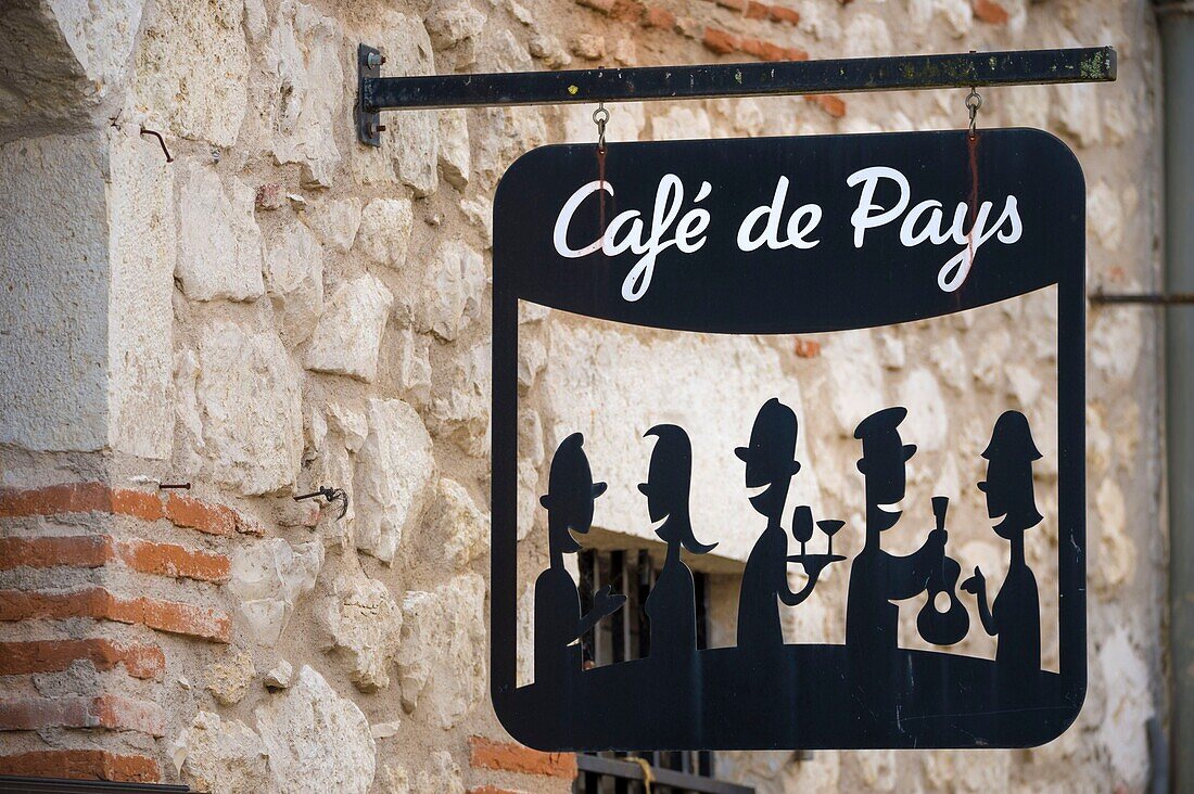 France, Lot et Garonne, Pujols classified most Beautiful Village of France, coffee shop teaches