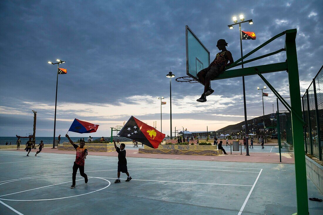 Papua New Guinea, National Capitale district, Port Moresby, Ela Beach District, basket ball players