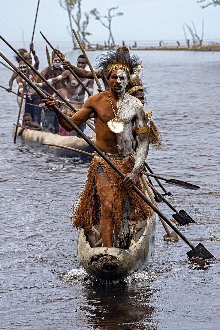 Indonesia, Papua, Asmat district, Per village, greeting ceremony