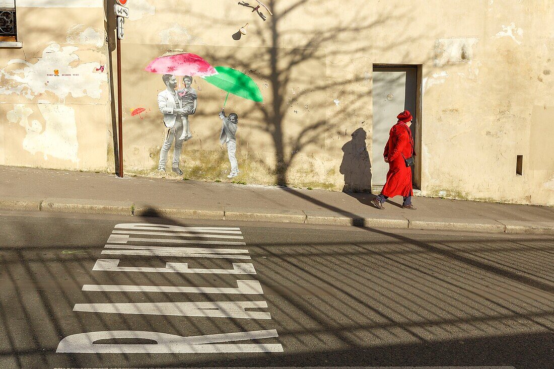 Frankreich,Paris,Straßenkunst,Fassade Parapluie (Regenschirm) der Künstlergruppe Le Mouvement in der Rue du Moulin des Pres (Straße Moulin des Pres)