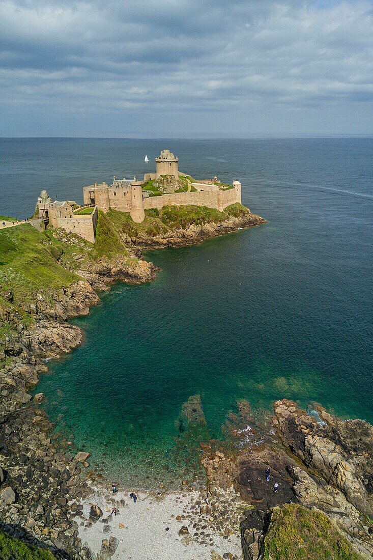 France, Ille et Vilaine, Cote d'Emeraude (Emerald Coast), Plevenon, Fort la Latte (aerial view)