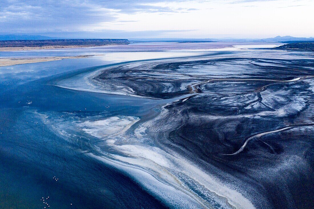 Kenya, lake Magadi, Rift valley,at dusk (aerial view)